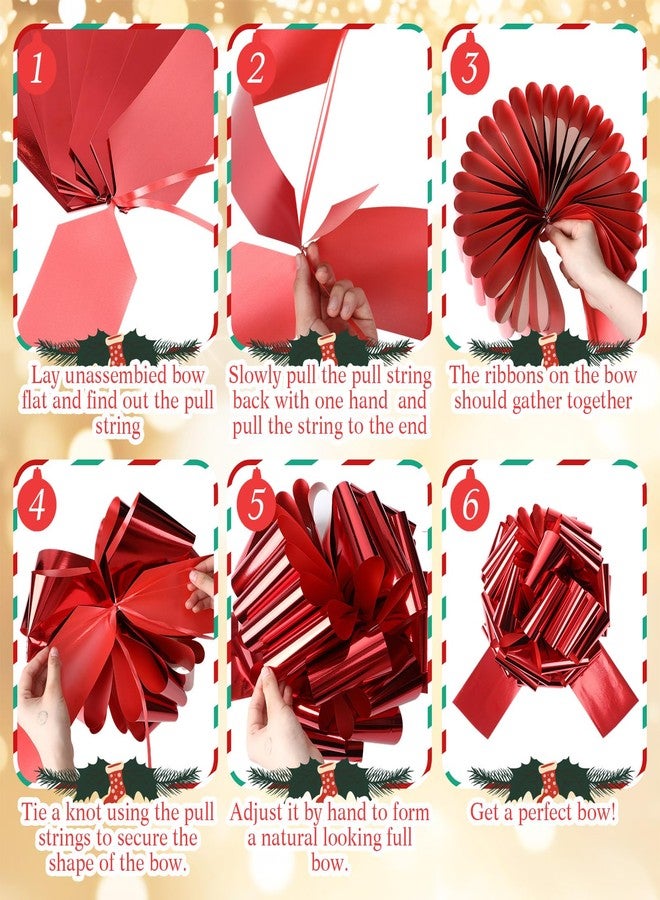 Giegxin 2 Pcs Large 12 Inch Red Pull Bows Metallic Valentines Giant Gift Wrapping Bows for Cars, Presents, Decorations, Grand Openings, Parties & Weddings - Reusable & Easy to Assemble - Image 5